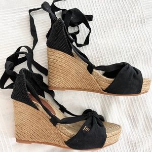 NWOT Viscata Canvas Espadrille Wedges Lace Up Open Toe Spain 39 8.5 black